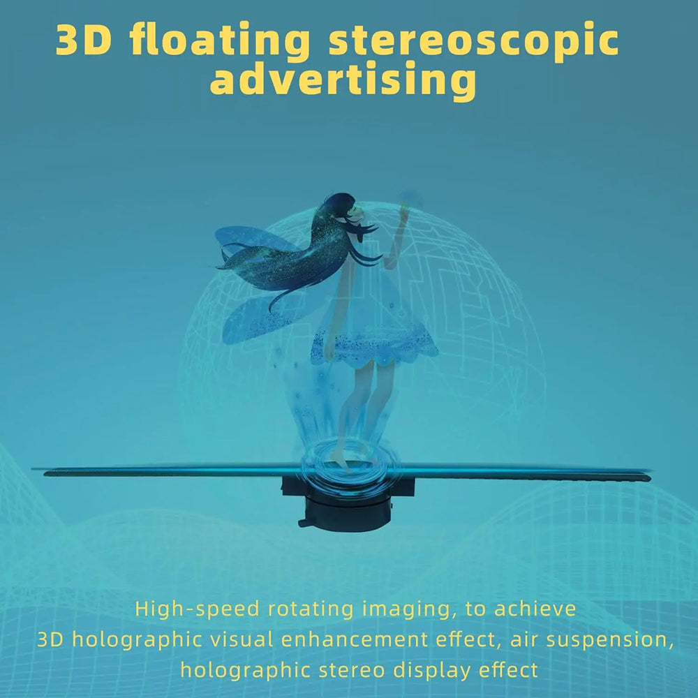Ventilateur holographique 3D avec écran LED, angle de vision de 176°, commande par application, projection sans fil, écran publicitaire promotionnel | Sansoti
