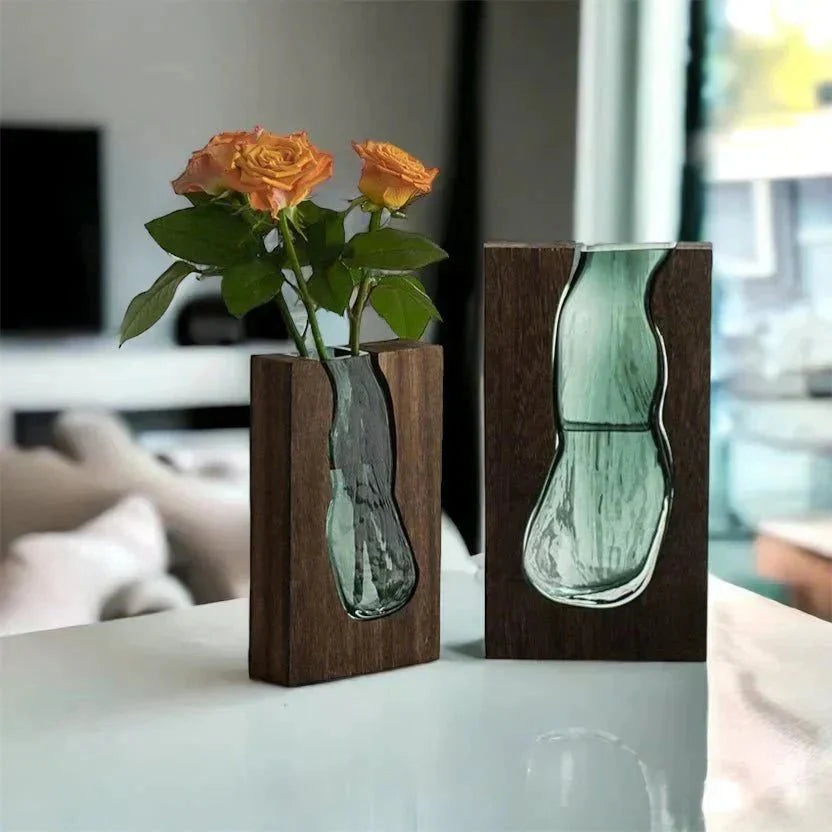 Vase en bois avec insert en verre pour fleurs et décoration intérieure | Restfield