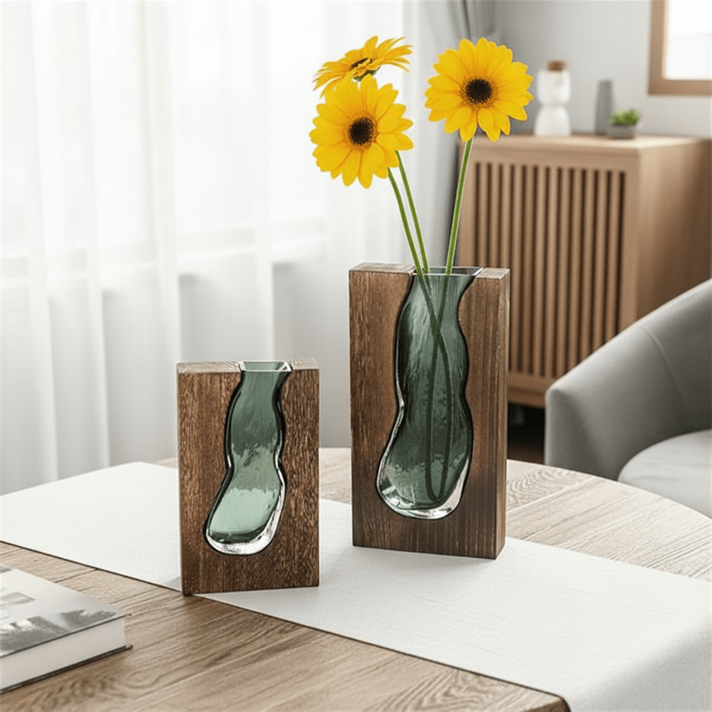 Vase en bois avec insert en verre pour fleurs et décoration intérieure | Restfield