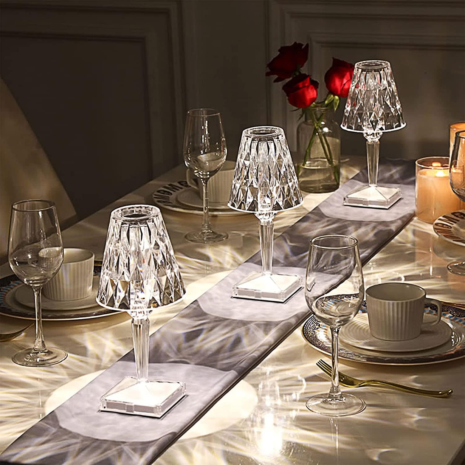 Kristall-Tischleuchte LED Diamant Kabellos Aufladbar Touch Dimmbar Stimmungslicht Wohnzimmer Schlafzimmer | Restfield