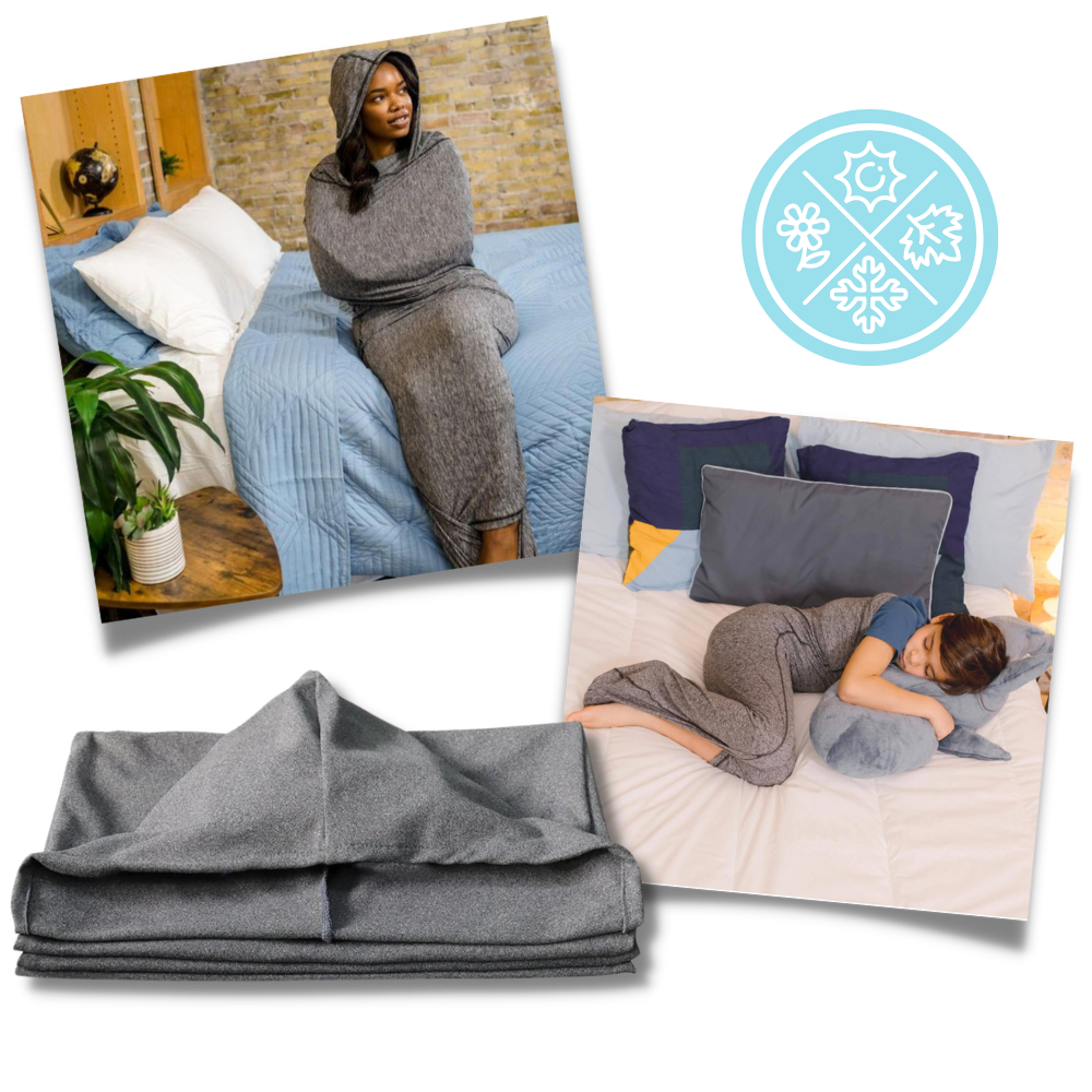 Wearable Hooded Blanket Gray 185x50cm Adults Children Fleece Warm Throw Travel Blanket Loungewear | Sansoti