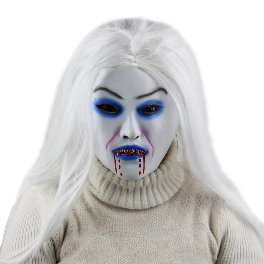 Lateksowa maska na pół twarzy, wiedźma, duch, biała, przerażająca, realistyczna, Halloween, impreza, karnawał, horror, kostiumowy dodatek | Sansoti