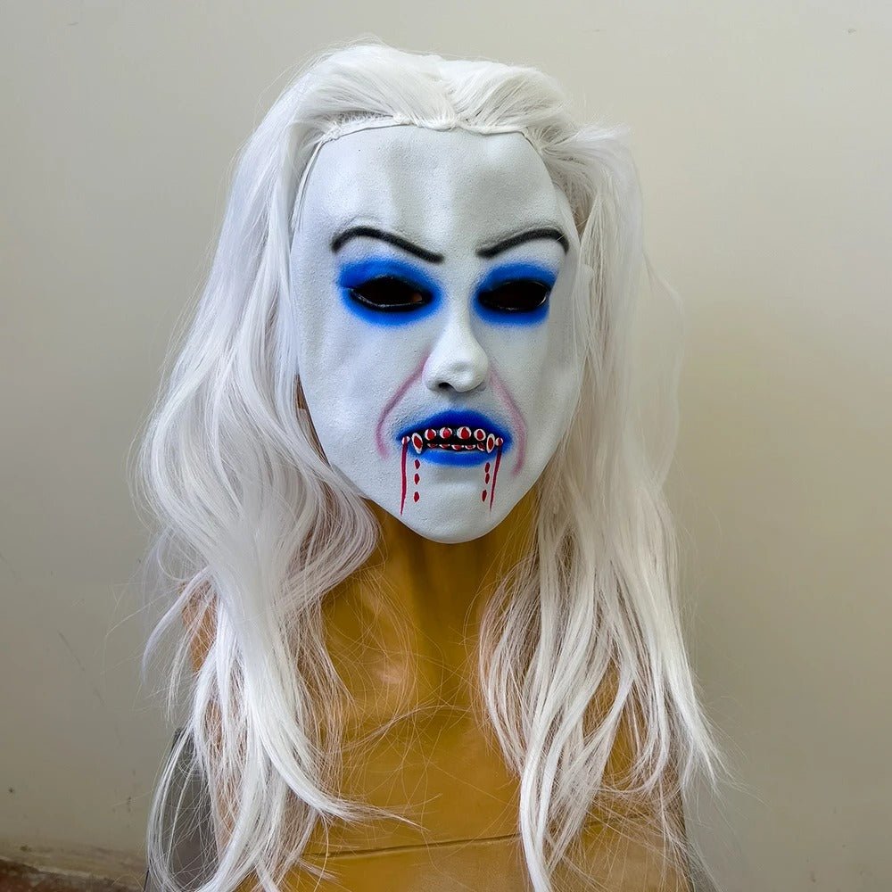 Lateksowa maska na pół twarzy, wiedźma, duch, biała, przerażająca, realistyczna, Halloween, impreza, karnawał, horror, kostiumowy dodatek | Sansoti