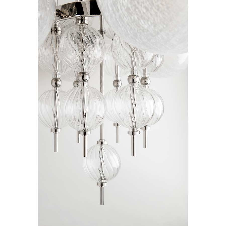 Moderne Glazen Kroonluchter met 8 Lichtpunten 86cm – Elegant Staal met Bolvormige Kappen voor Eetkamer Woonkamer | Sansoti