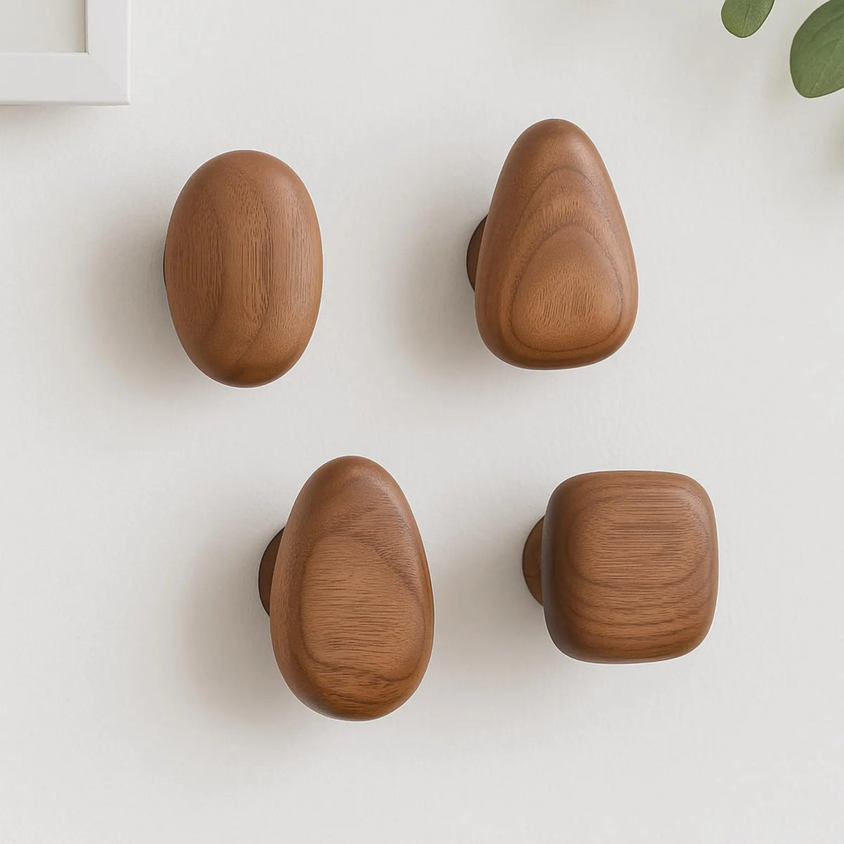 Wall-Mounted Coat Rack Solid Wood Set of 4 Natural Pebble Shapes Hallway Bathroom Bedroom Handmade Organic | Sansoti