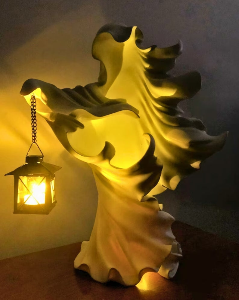 Geisterfigur-Kerzenhalter aus Harz, Weiß und Grau, Halloween-Tischdekoration mit vintage-gotischer Atmosphäre für das Wohnzimmer | Sansoti