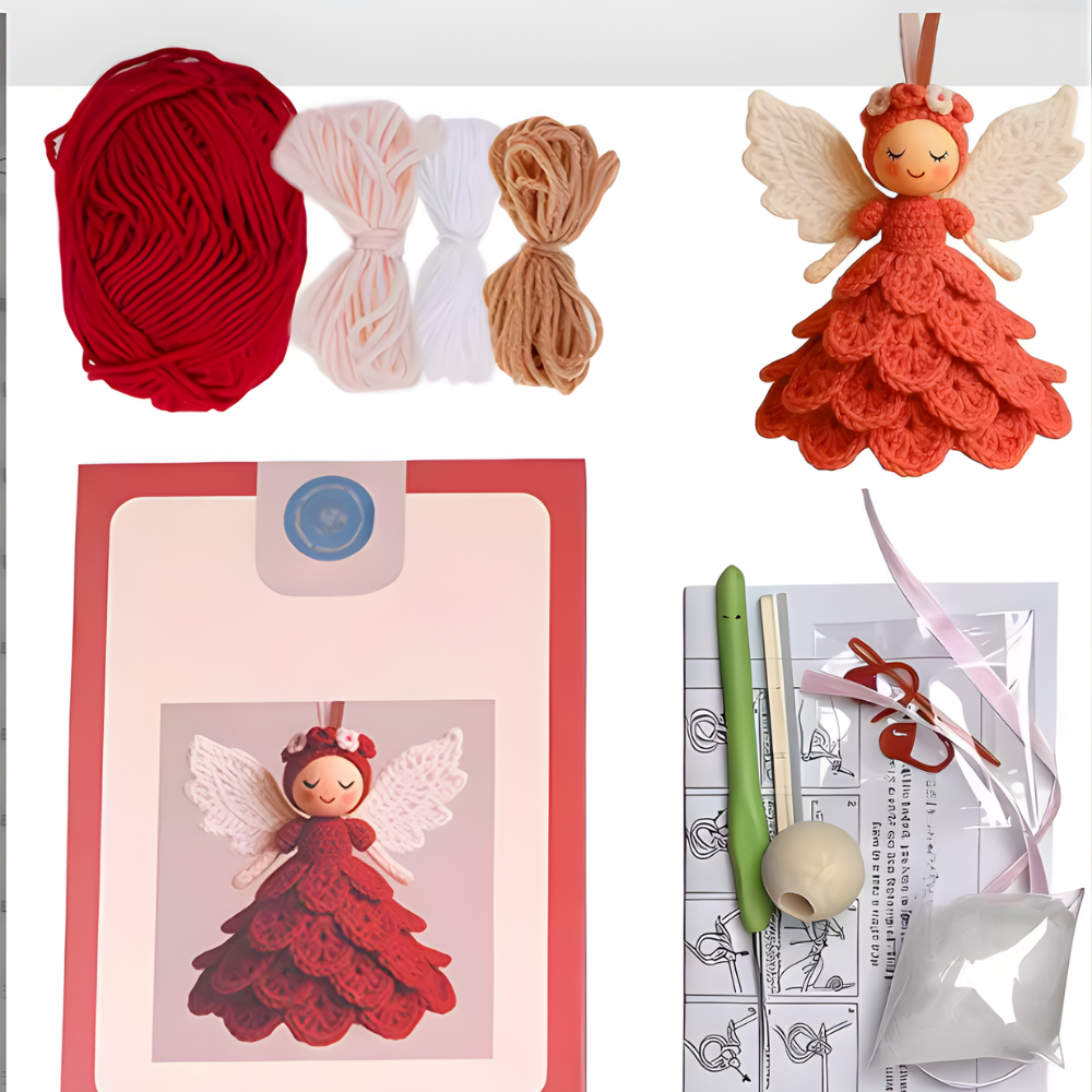 Kersthangers Haakpakket | Handgemaakte Engelen | Kerstboomdecoratie Set 5 Stuks met Haaknaald en Garen | Sansoti