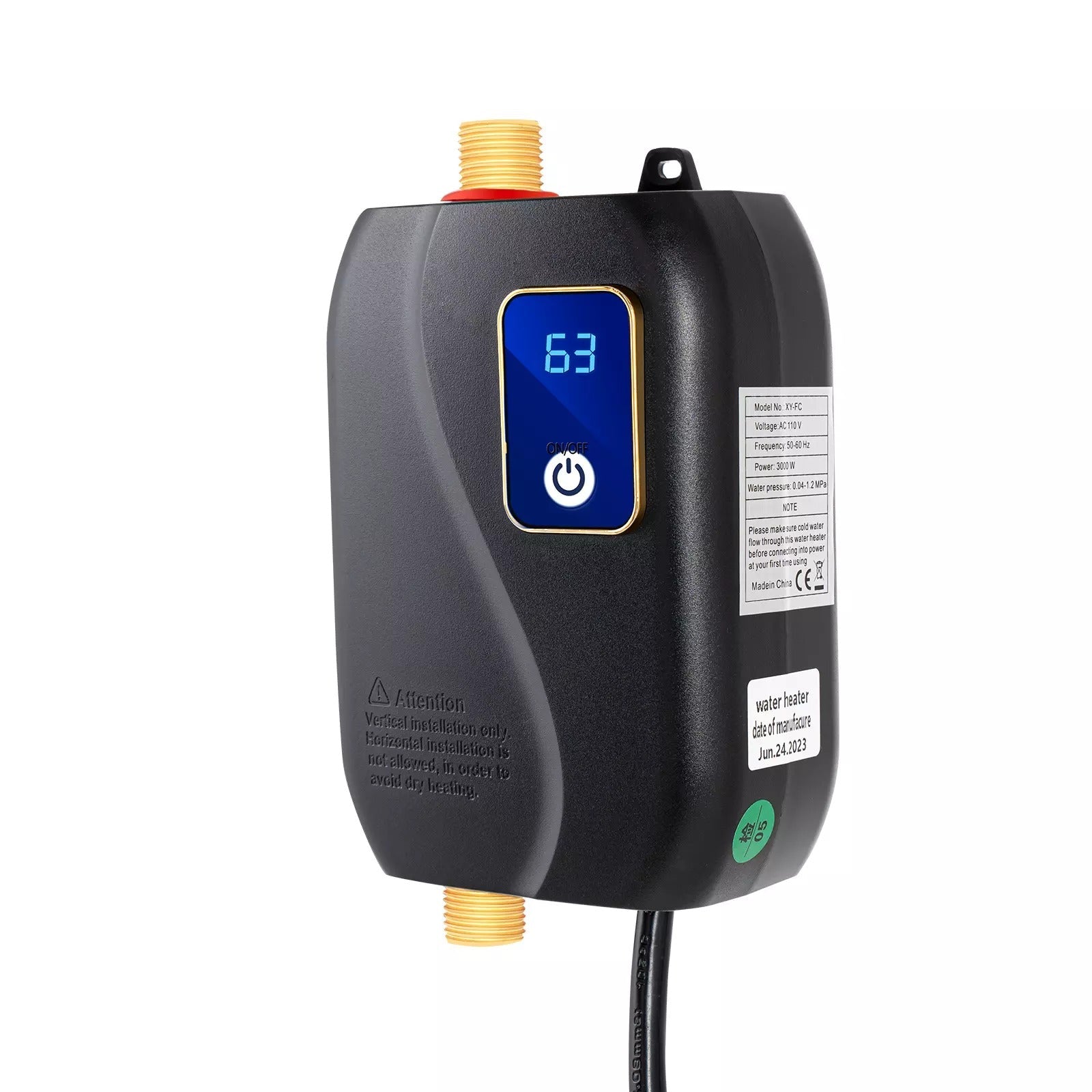 Chauffe-eau électrique instantané sans réservoir, compact, à montage mural, avec température réglable, écran LED et faible consommation d’énergie | Sansoti