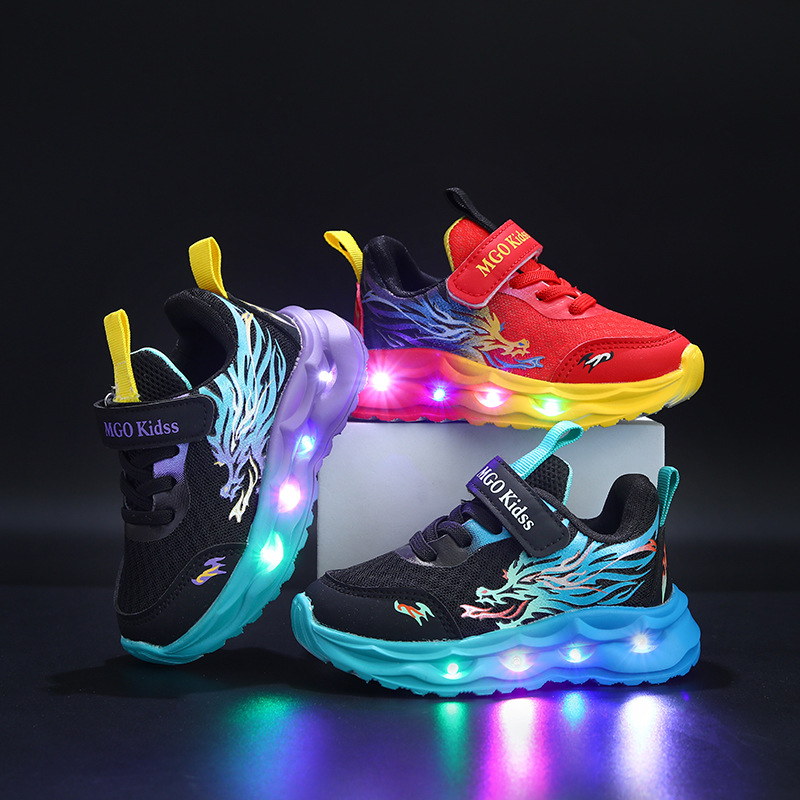 LED kinderschoenen mesh synthetisch zwart blauw klittenband sneakers lichtgevende schoenen kinderen maat 28-34 | Sansoti