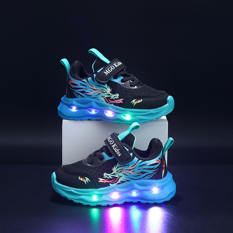 LED kinderschoenen mesh synthetisch zwart blauw klittenband sneakers lichtgevende schoenen kinderen maat 28-34 | Sansoti