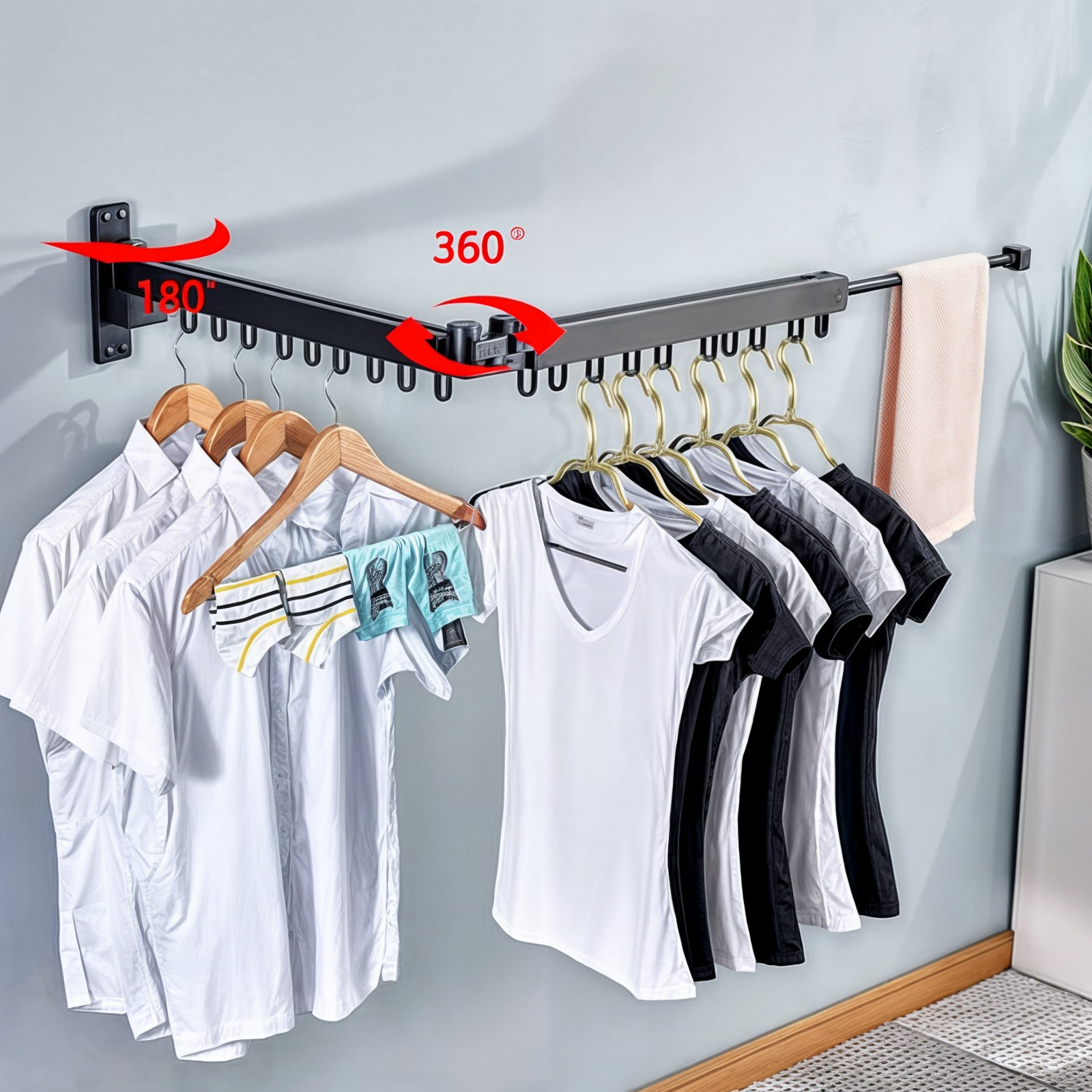 Foldable Wall Drying Rack Grey Aluminum 180° Rotatable – Space-Saving Laundry Rack for Clothes & Towels | Sansoti