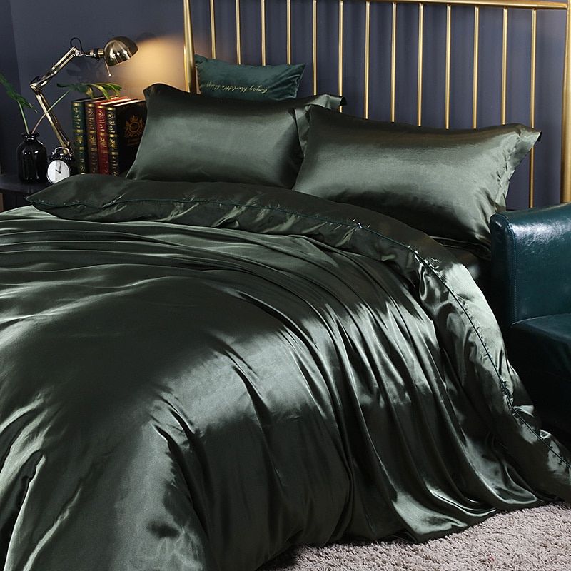 Satin Duvet Cover Set, 4-Piece, with Fitted Sheet and Pillowcases, Silk Shine, Luxury Bedding, Bedroom | Sansoti