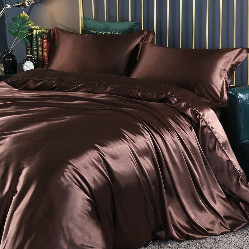 Satin Duvet Cover Set, 4-Piece, with Fitted Sheet and Pillowcases, Silk Shine, Luxury Bedding, Bedroom | Sansoti