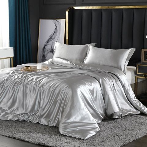 Satin Duvet Cover Set, 4-Piece, with Fitted Sheet and Pillowcases, Silk Shine, Luxury Bedding, Bedroom | Sansoti