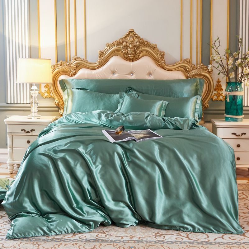 Satin Duvet Cover Set, 4-Piece, with Fitted Sheet and Pillowcases, Silk Shine, Luxury Bedding, Bedroom | Sansoti