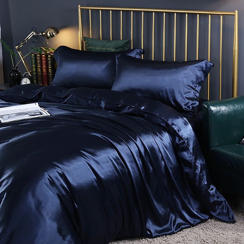 Satin Duvet Cover Set, 4-Piece, with Fitted Sheet and Pillowcases, Silk Shine, Luxury Bedding, Bedroom | Sansoti