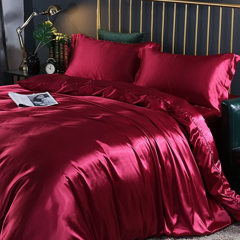 Satin Duvet Cover Set, 4-Piece, with Fitted Sheet and Pillowcases, Silk Shine, Luxury Bedding, Bedroom | Sansoti