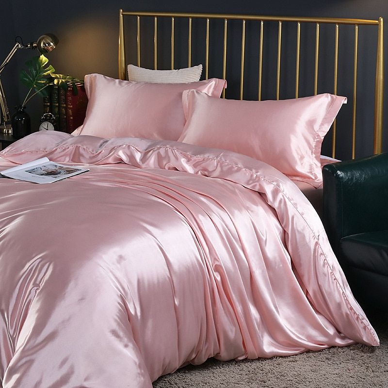 Satin Duvet Cover Set, 4-Piece, with Fitted Sheet and Pillowcases, Silk Shine, Luxury Bedding, Bedroom | Sansoti