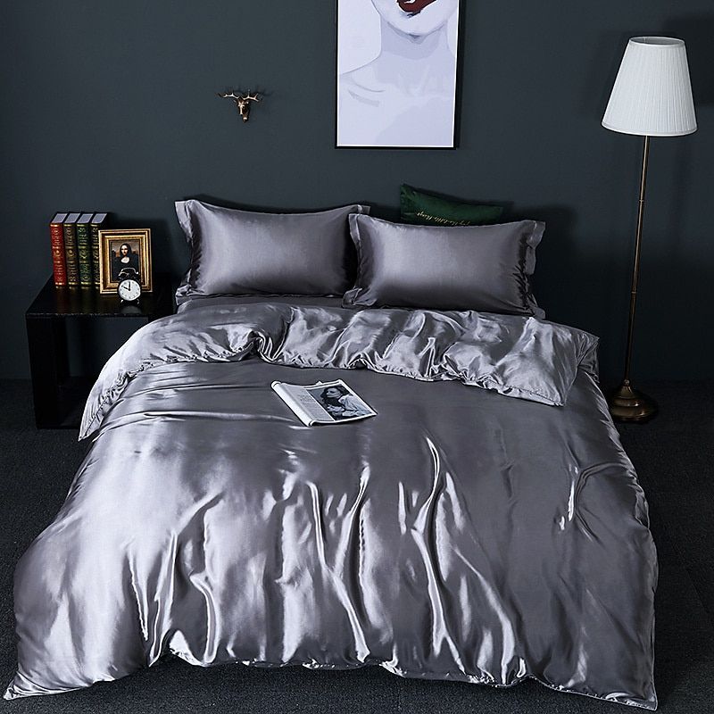 Satin Duvet Cover Set, 4-Piece, with Fitted Sheet and Pillowcases, Silk Shine, Luxury Bedding, Bedroom | Sansoti