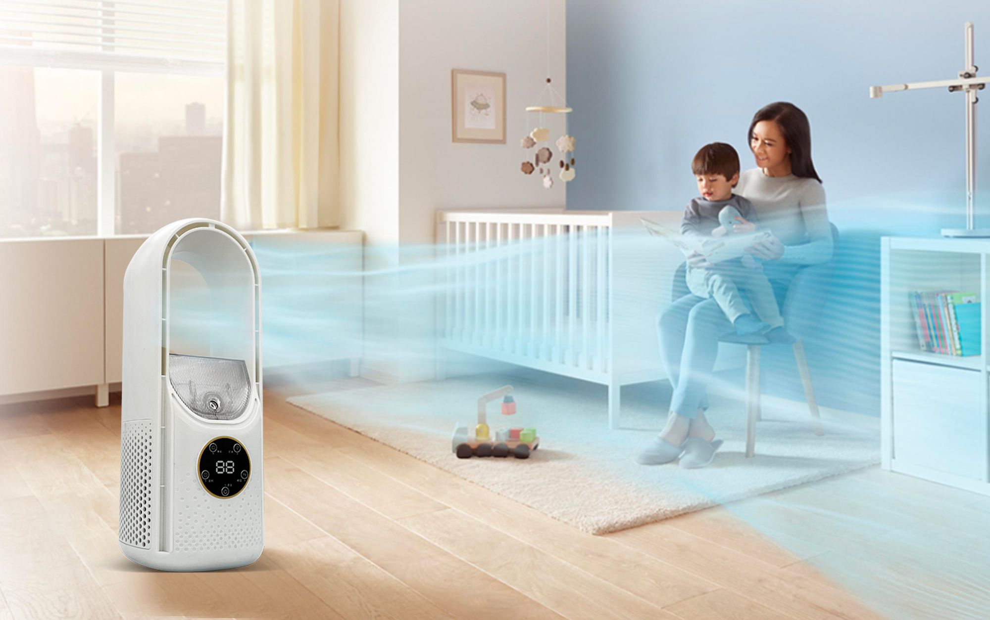 Draagbare Aircooler USB Mini Ventilator 6 Standen 100ml Slaapkamer Bureau Stil Energiezuinig Wieltjes Afstandsbediening | Sansoti