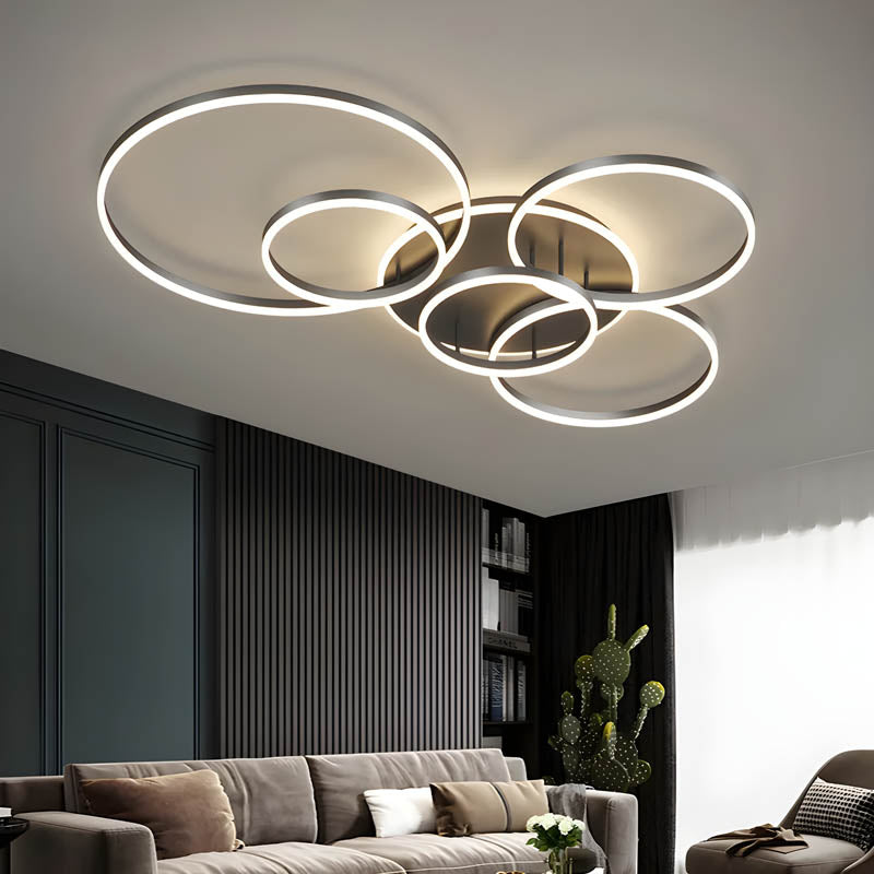 Moderne Deckenleuchte LED Aluminium Schwarz Wohnzimmer Schlafzimmer Design Beleuchtung Ringe minimalistisch | Restfield