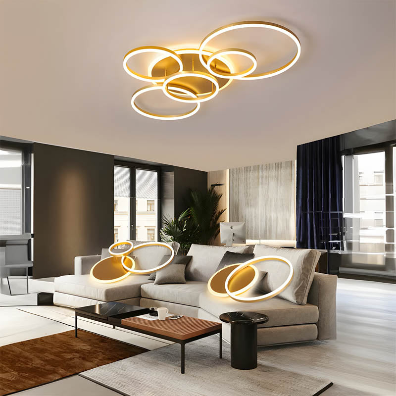 Moderne Deckenleuchte LED Aluminium Schwarz Wohnzimmer Schlafzimmer Design Beleuchtung Ringe minimalistisch | Restfield