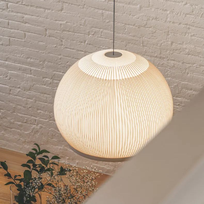 Japandi Hanglamp 3D Lycra 45 cm Beige Eettafel Woonkamer Dimbare LED Hanglamp Scandinavische Verlichting Interieur | Sansoti