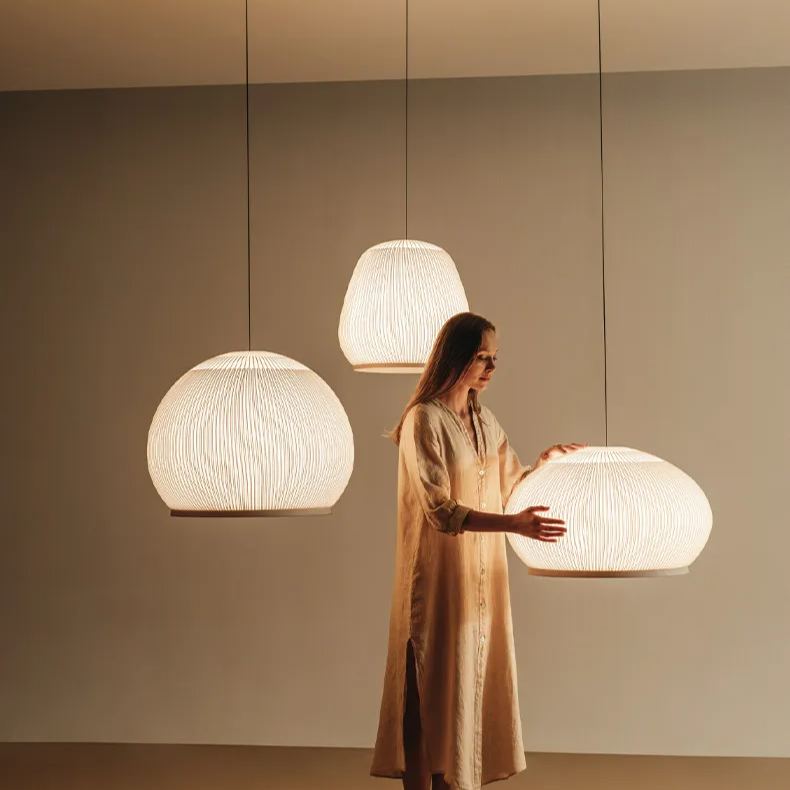 Japandi Hanglamp 3D Lycra 45 cm Beige Eettafel Woonkamer Dimbare LED Hanglamp Scandinavische Verlichting Interieur | Sansoti