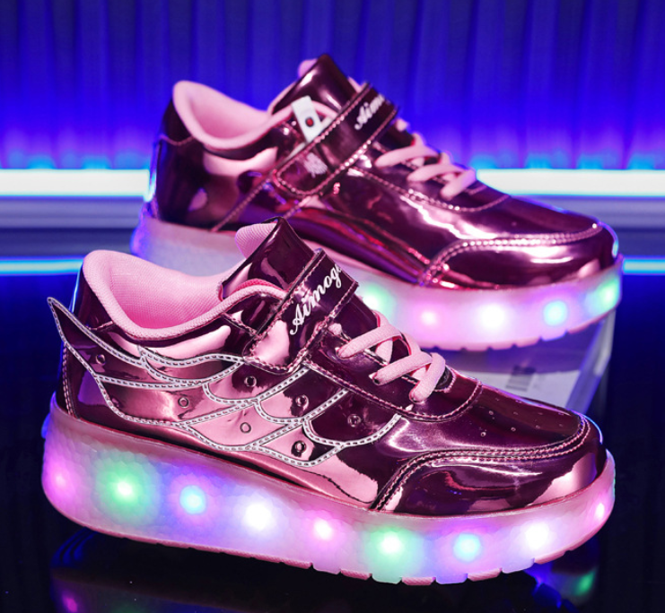 Rollers baskets USB rechargeables Rose avec ailes Enfants Adolescents Chaussures de roller lumineuses LED Sneakers à roues pour l'extérieur | Restfield