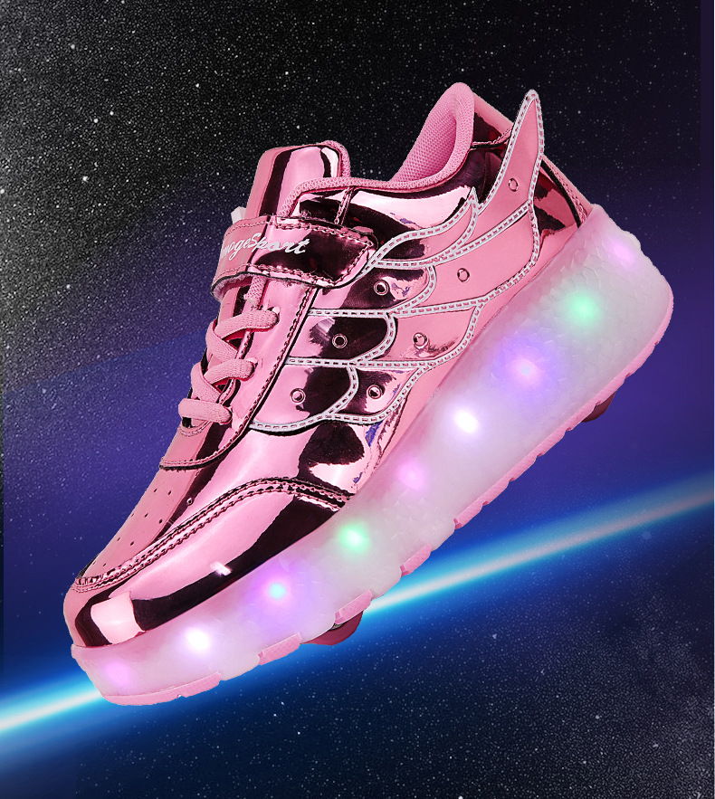 Rollers baskets USB rechargeables Rose avec ailes Enfants Adolescents Chaussures de roller lumineuses LED Sneakers à roues pour l'extérieur | Restfield