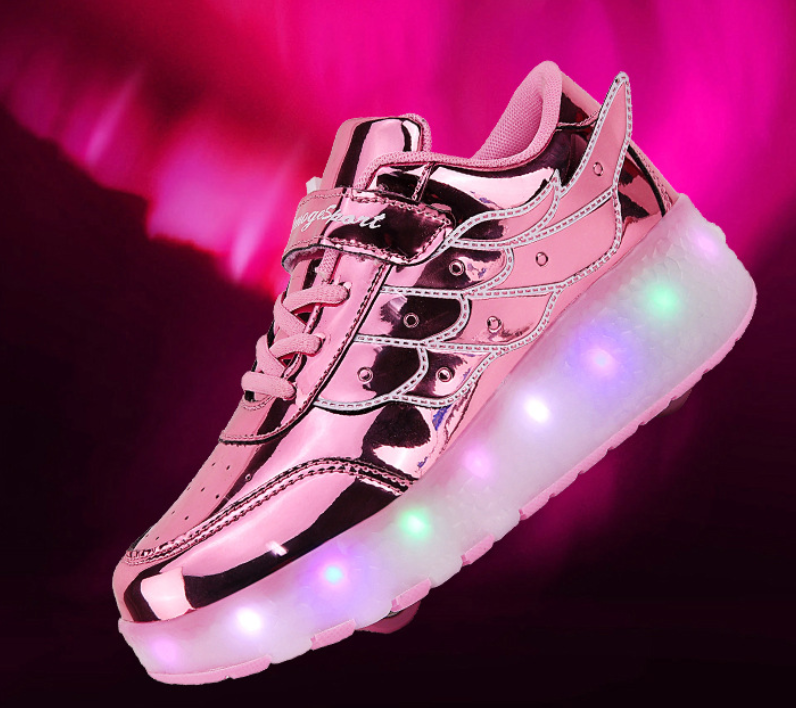 Rollers baskets USB rechargeables Rose avec ailes Enfants Adolescents Chaussures de roller lumineuses LED Sneakers à roues pour l'extérieur | Restfield