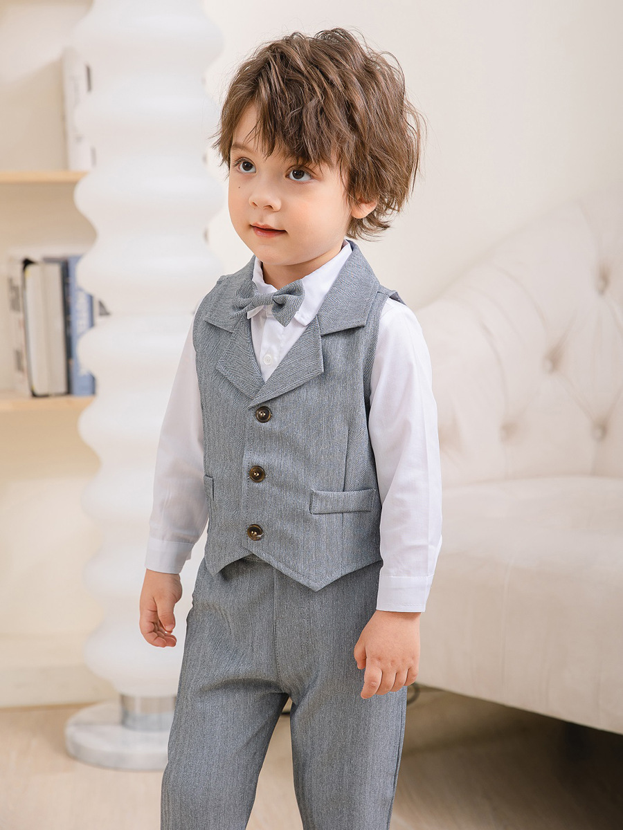 Jongenspak 3-Delig Blauw Hemd met Vest en Pantalon Formele Kleding voor Kinderen | Sansoti