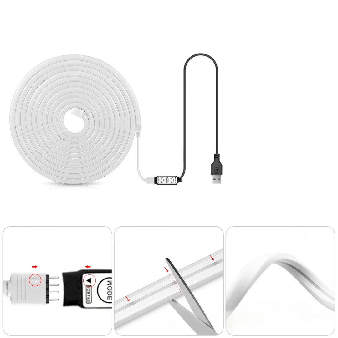 Slimme LED-strip met App-bediening Muziekmodus Bewegingssensor Flexibel Multicolor 100-500cm Sfeerverlichting | Sansoti