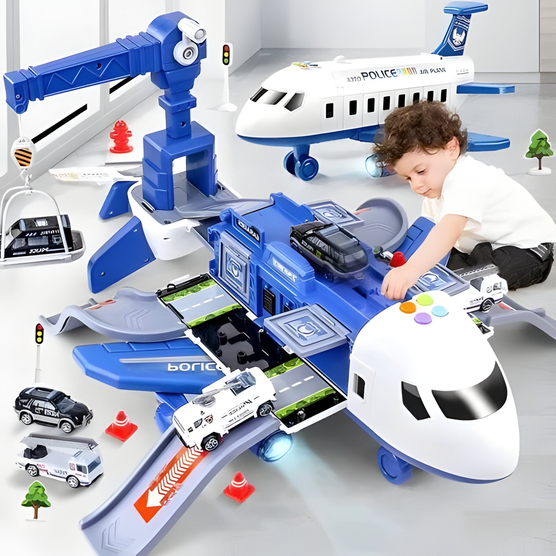 Großes Flugzeug-Spielset mit Licht, Geräuschen, Fahrzeugen und Zubehör, Lernspielzeug für Kinder von 3–12 Jahren | Sansoti