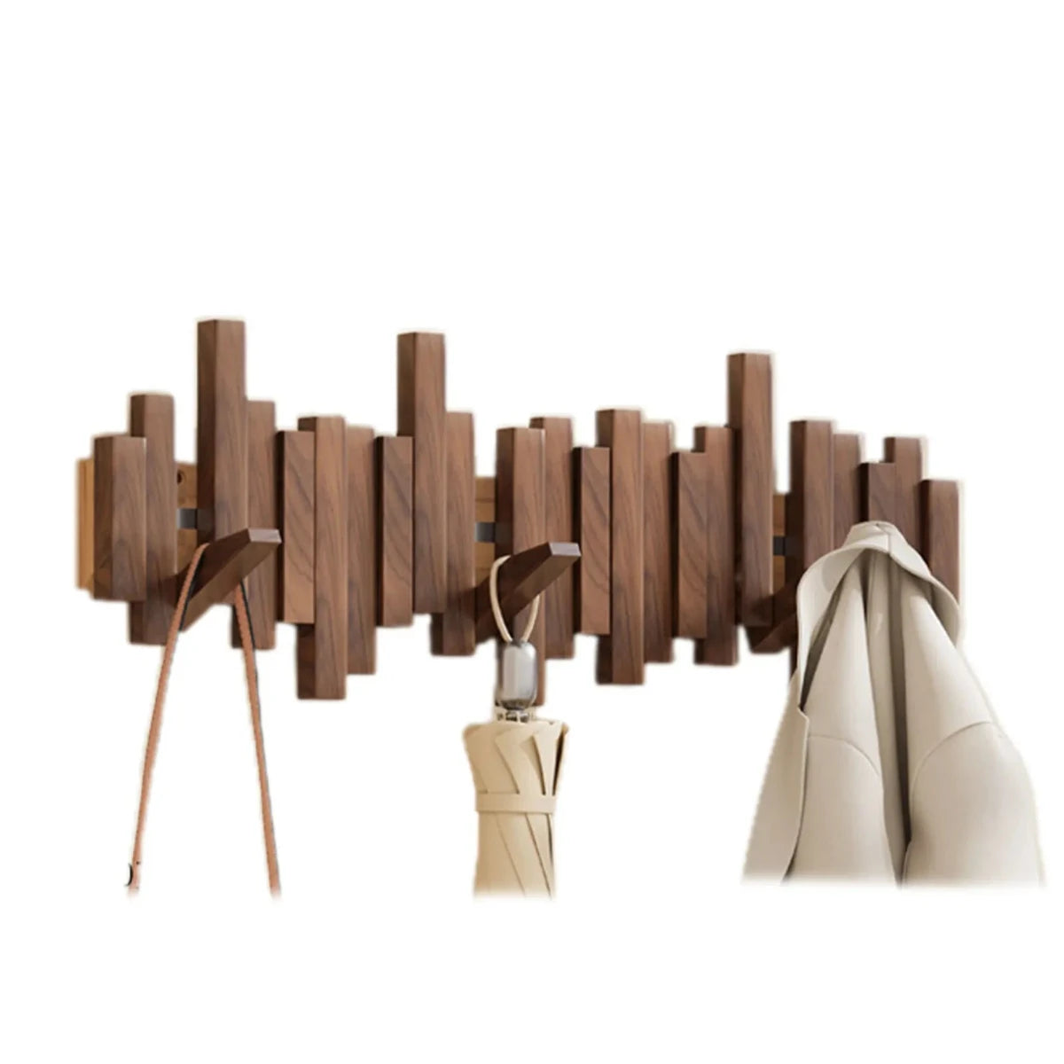 Houten Wandkapstok 60cm met 5 Haken Walnoot of Beuken - Minimalistisch Design voor Hal en Gang - Ruimtebesparend Natuurhout Jassenhaken voor Jassen Tassen Hoeden - Scandinavische Wandmontage Kapstok | Sansoti