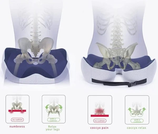 Coussin d’assise ergonomique en mousse à mémoire de forme pour soulager les ischions, soutenir le dos et améliorer le confort au bureau, en voiture et sur une chaise | Sansoti