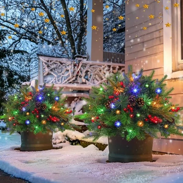 Beleuchteter Weihnachtsspray mit Tannenzapfen und Beeren für Urne, Vase, Eingangsbereich, Dekoration, künstlichen Weihnachtsbaum und die Feiertage | Sansoti