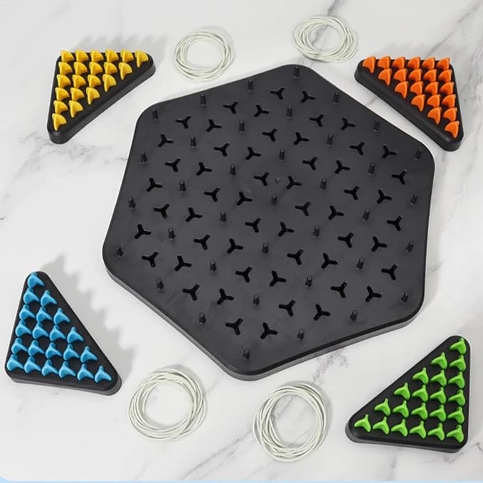 Strategic Triangle Game – Elastic Puzzle with Wooden Pegs for Concentration and Tactical Thinking | Sansoti