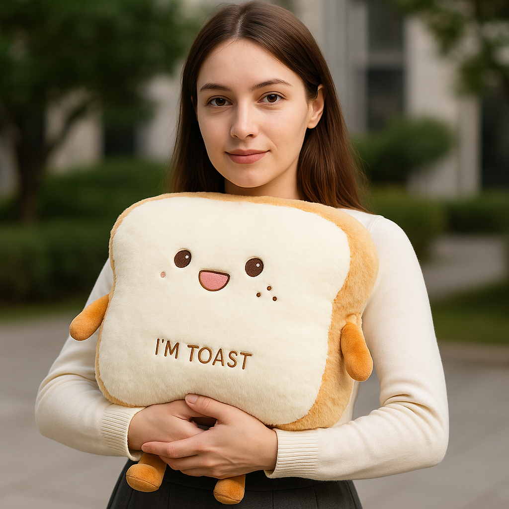 Hand Warmer Cushion Toast Plush Unisex 35x40cm Cozy Warm Decorative Soft Comfortable Living Room Bedroom | Sansoti