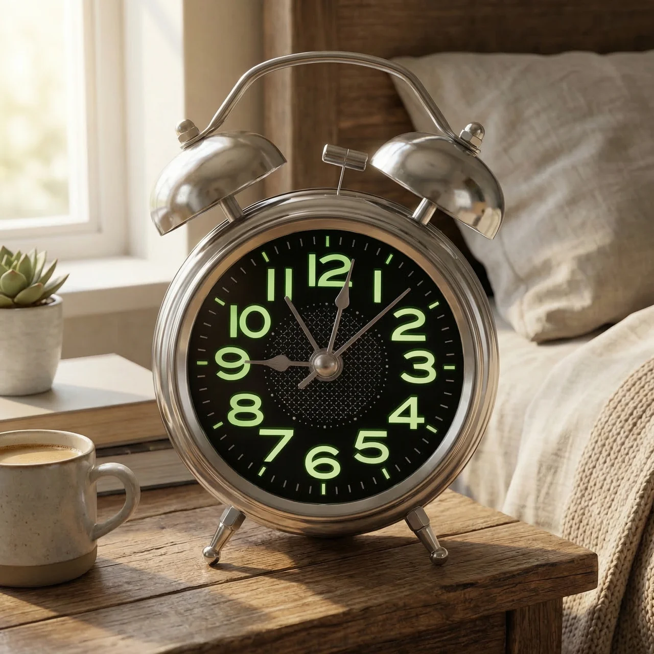 Extra Luide Retro Wekker met Dubbele Bel voor Diepe Slapers – Stille Quartz Beweging & Nachtlampje 10cm | Sansoti