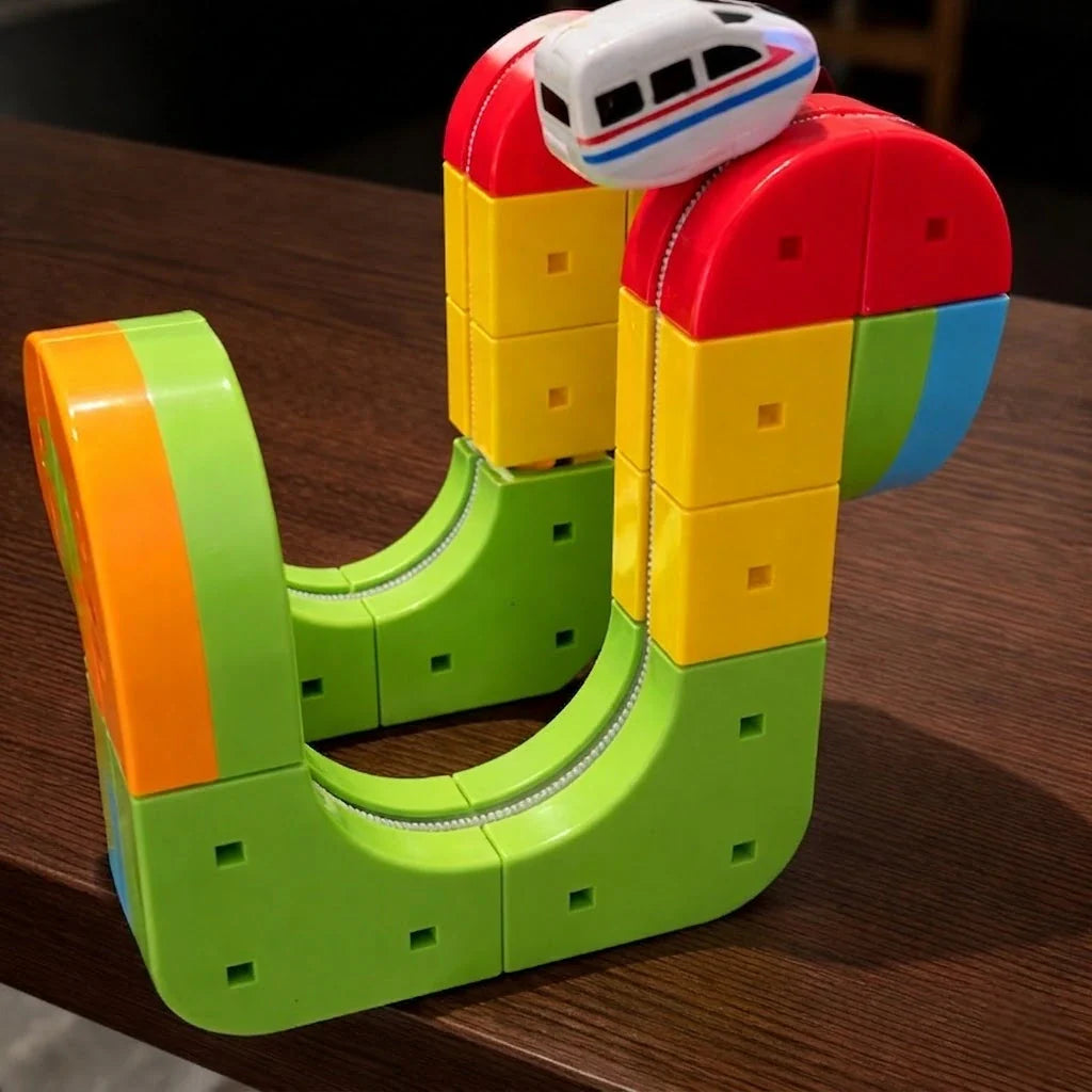3D Modulair Gemotoriseerd Treinbaanset voor Kinderen – Creatief Bouwspeelgoed met Verticale Lussen en Actie | Sansoti