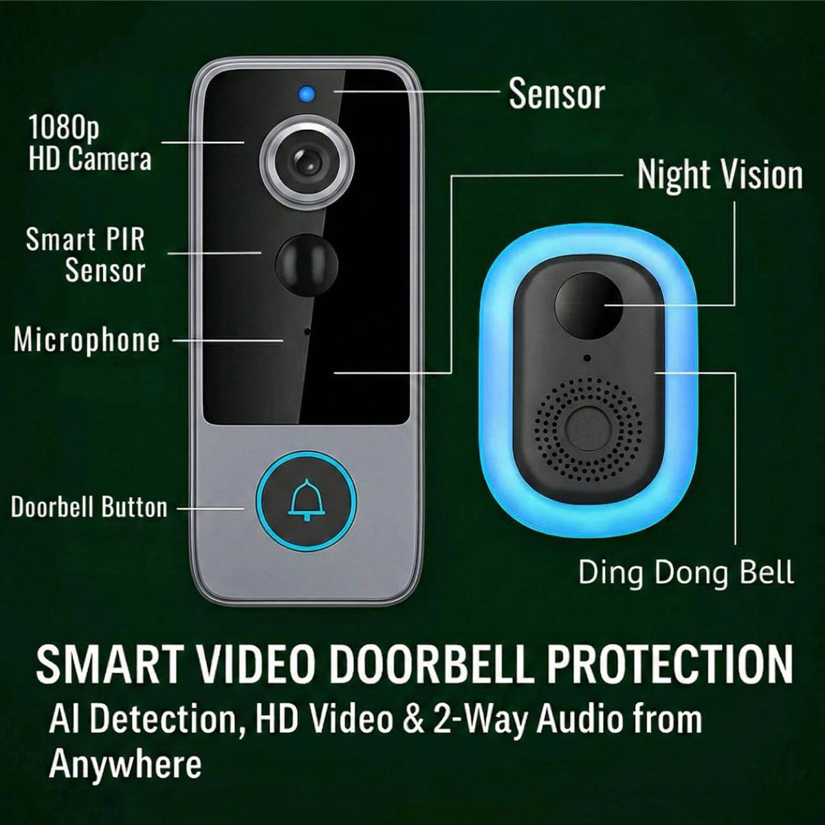 Wireless Video Doorbell 1080P HD with Night Vision and Motion Detection for Home Security and Access Control | Sansoti
