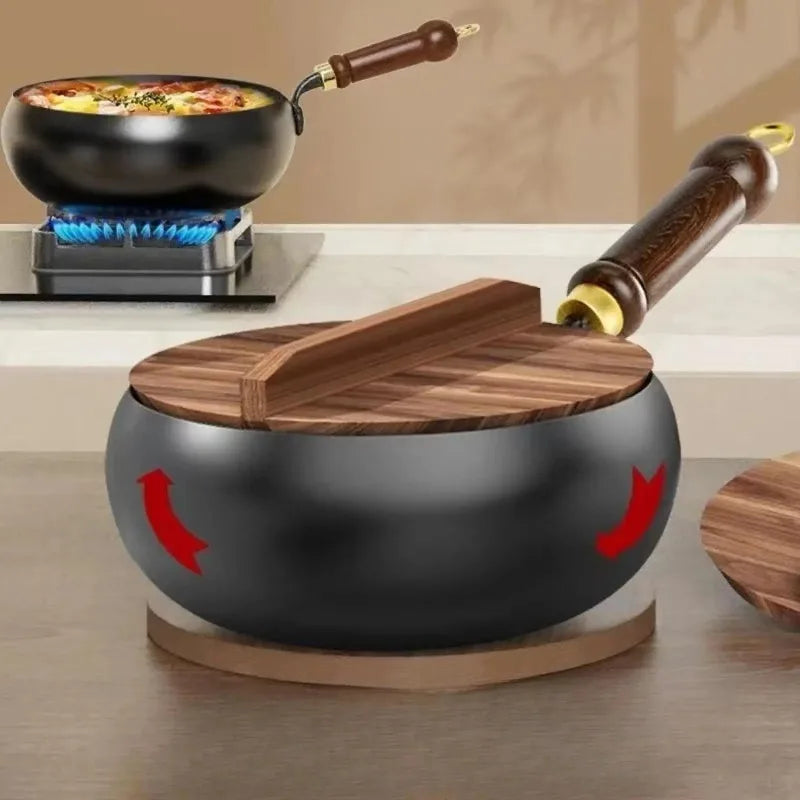 Tiefe Eisenwokpfanne mit Deckel 24cm 26cm 28cm 30cm Antihaft Induktion Gas Keramik Elektro Wok Pfanne Gusseisen Kochen | Restfield