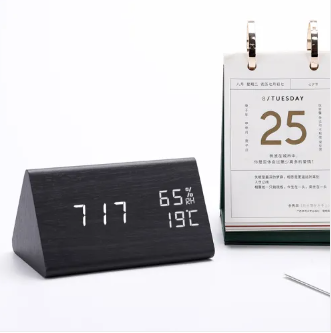 Digitaler Wecker in Holzoptik LED-Display Sprachaktivierung Dimmbar Zeitanzeige Tischuhr Modernes Schlafzimmer | Sansoti