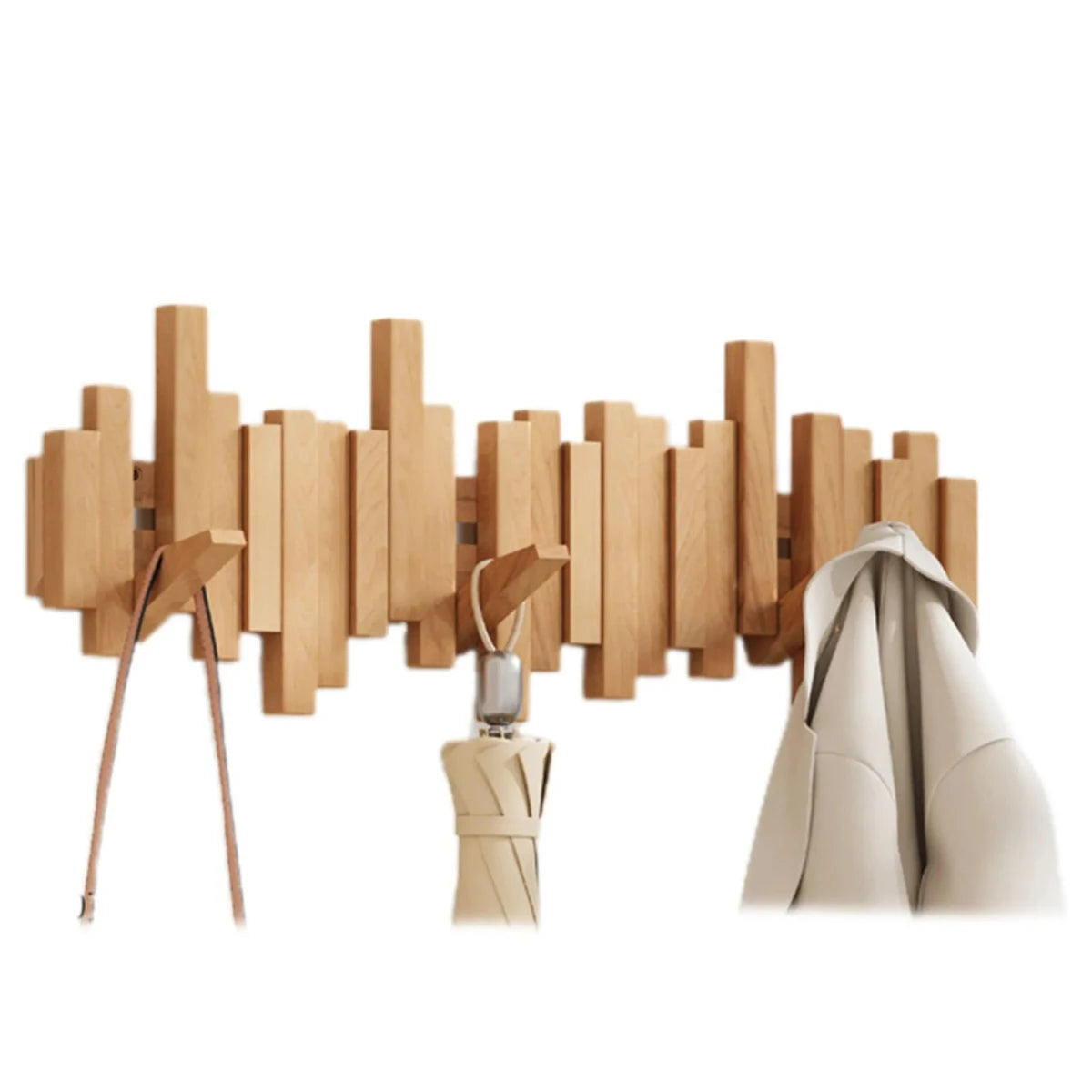 Houten Wandkapstok 60cm met 5 Haken Walnoot of Beuken - Minimalistisch Design voor Hal en Gang - Ruimtebesparend Natuurhout Jassenhaken voor Jassen Tassen Hoeden - Scandinavische Wandmontage Kapstok | Sansoti