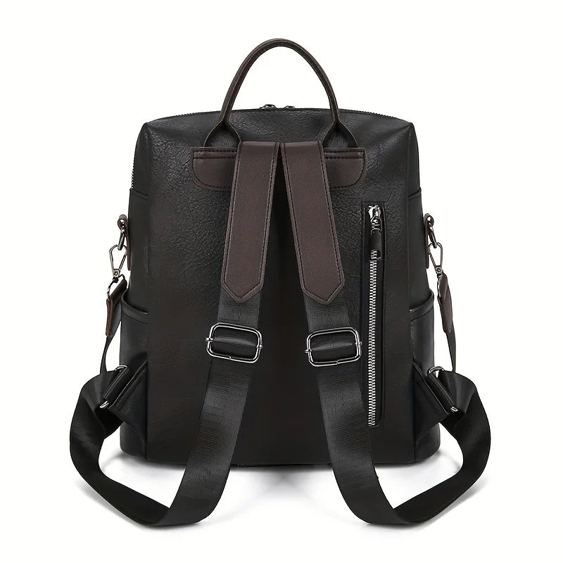 Veganlederen Rugzak Dames Stijlvol Retro Design Dagelijks Gebruik Werk Reizen Schooltas Bruin Zwart Casual | Sansoti