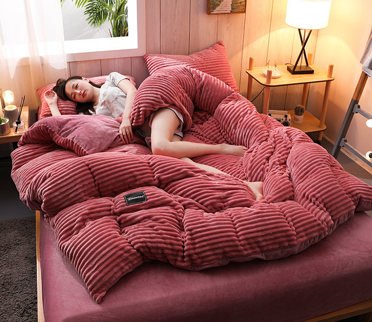 Fleece Dekbedovertrek Hoogwaardig Fleece Groen Ribpatroon Bed Slaapkamer Winter Warm Dekbedovertrekset Zacht Beddengoed | Sansoti