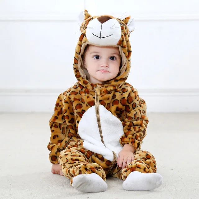 Baby Onesie Dierenpakje Panda Dinosaurus Tijger Muis – Zachte Fleece Jumpsuit Babykleding Romper 0-4 Jaar | Sansoti