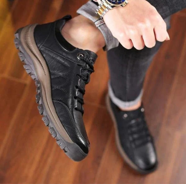Chaussures orthopédiques pour hommes en cuir, imperméables, à semelle en caoutchouc, ergonomiques et confortables, noires ou marron, pour la marche et les activités en plein air | Sansoti