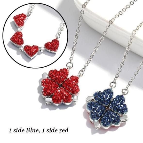 Collier cœur argenté réversible, pendentif magnétique double face en forme de fleur, bijou élégant et cadeau pour femme | Sansoti